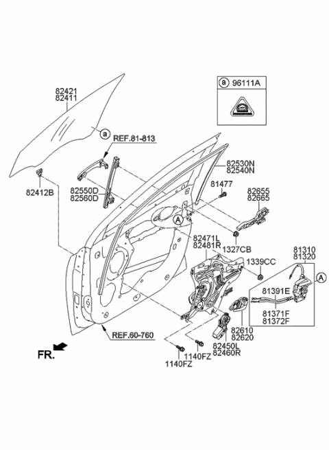 2014 Hyundai Tucson Front Door Window Regulator & Glass Diagram