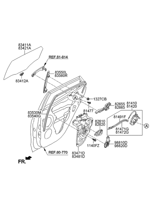 2014 Hyundai Tucson Rear Door Window Regulator & Glass Diagram