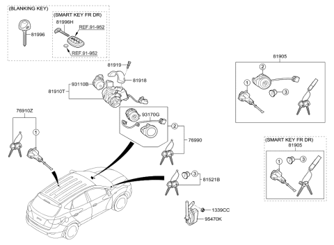 2014 Hyundai Tucson Key & Cylinder Set Diagram