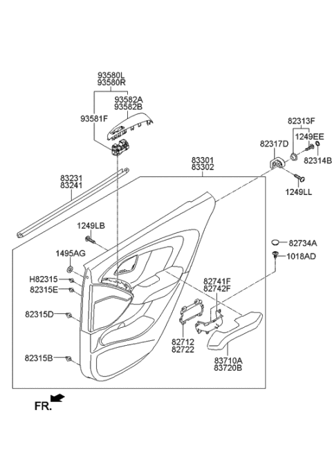 2021 Hyundai Santa Fe Rear Door Armrest Assembly, Left Diagram for 83710-2S113-9P