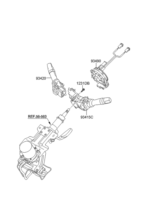 2021 Hyundai Santa Fe Clock Spring Contact Assembly Diagram for 93490-2K310
