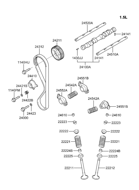 1999 Hyundai Accent New Body Style Camshaft & Valve Diagram 1