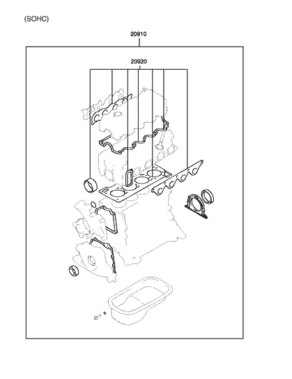 1999 Hyundai Accent Gasket Kit-Engine Overhaul Upper Diagram for 20920-22AA0