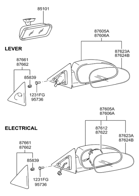 2006 Hyundai Accent Mirror-Outside Rear View Diagram