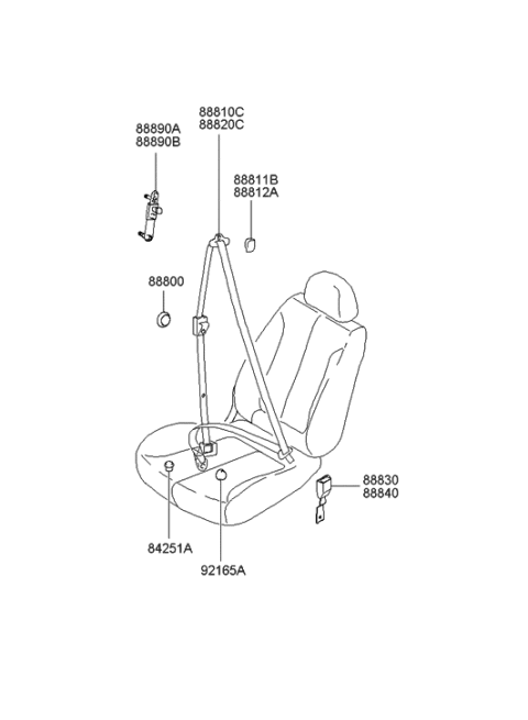 2000 Hyundai Accent Front Seat Belt Assembly Right Diagram for 88880-25500-ZE
