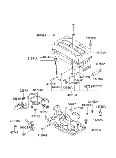 2005 Hyundai Accent Old Body Style Shift Lever Control (ATM) Diagram 2