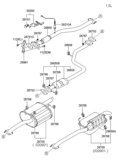 1999 Hyundai Accent New Body Style Muffler & Exhaust Pipe Diagram 1