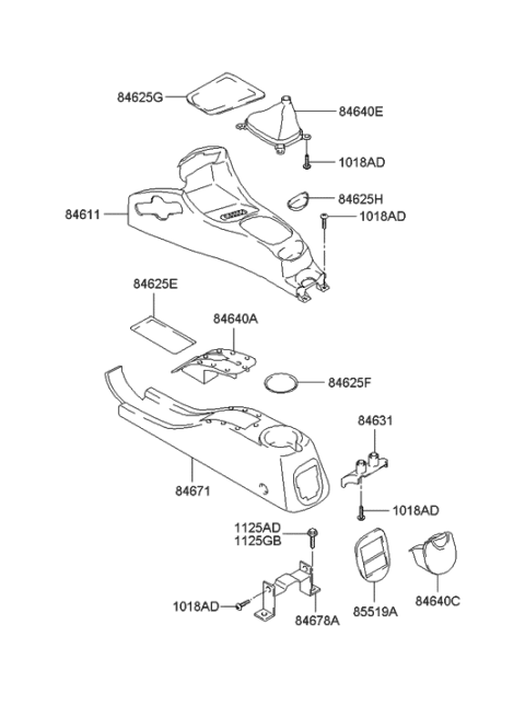 1999 Hyundai Accent Bracket-Rear Console Rear Mounting Diagram for 84618-22010