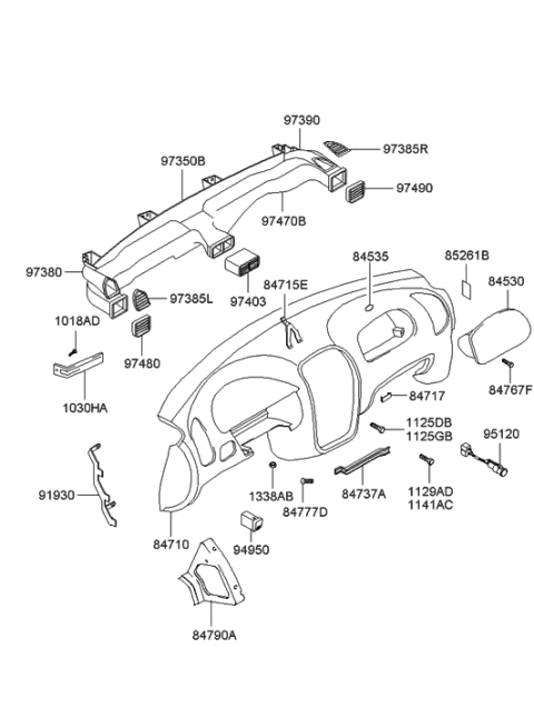 2002 Hyundai Accent Crash Pad Assembly-Main Diagram for 84710-25100-ZE