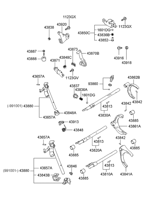 2005 Hyundai Accent Old Body Style Gear Shift Control (MTM) Diagram