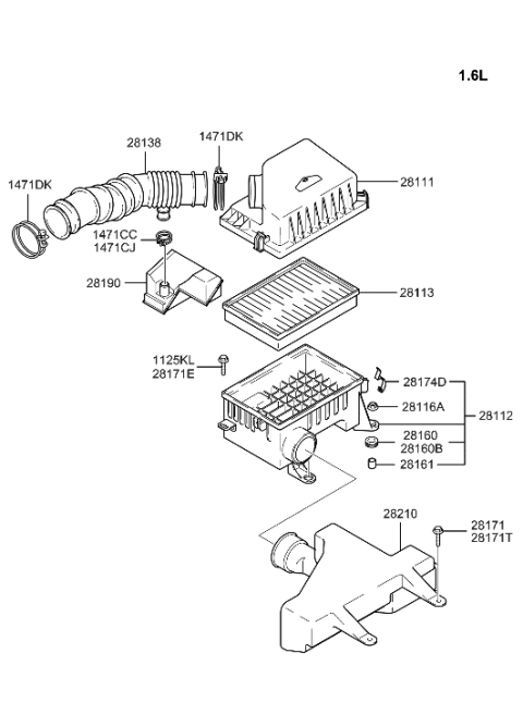 2006 Hyundai Accent Old Body Style Air Cleaner Diagram 2