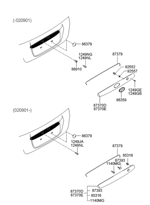 2004 Hyundai Accent GARNISH Assembly-TAILGATE Diagram for 87370-25710