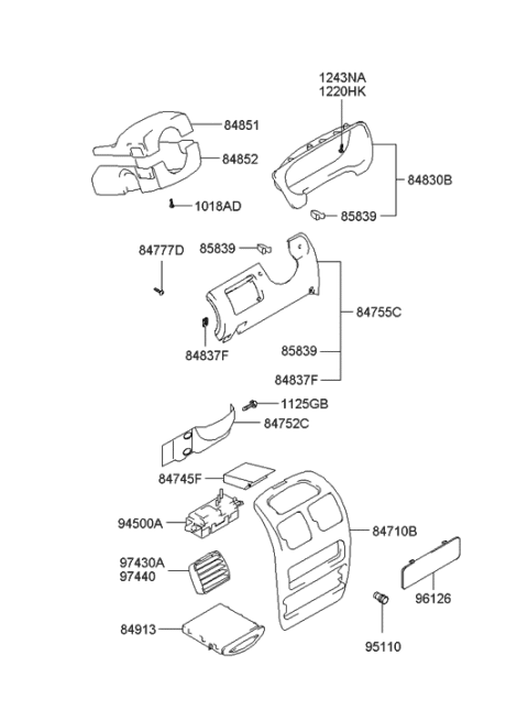 2000 Hyundai Accent Nozzle Assembly-Center Air Ventilator,LH Diagram for 97430-25000