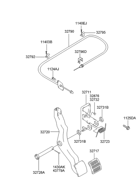 2001 Hyundai Accent Cable Assembly-Accelerator Diagram for 32790-25055