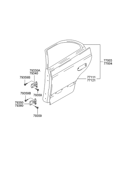 1999 Hyundai Accent New Body Style Panel-Rear Door Diagram