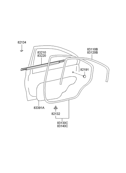 2001 Hyundai Accent Weatherstrip Assembly-Rear Door Belt Outside LH Diagram for 83210-25000