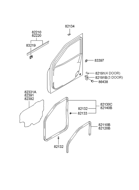 2001 Hyundai Accent Front Door Moulding Diagram