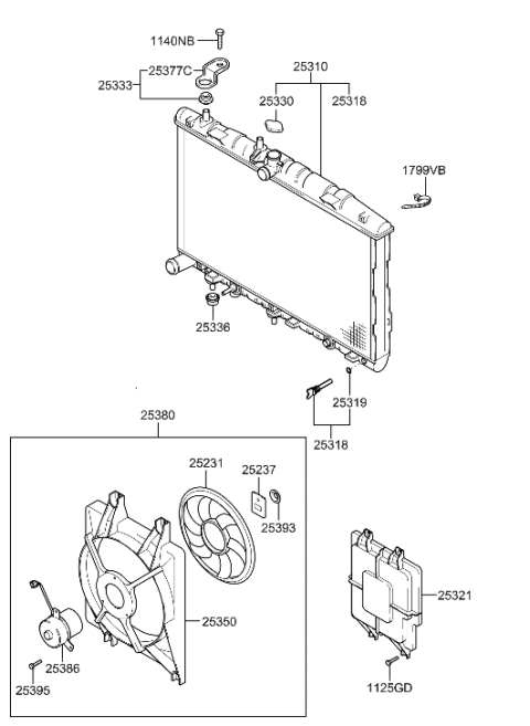 2006 Hyundai Accent Radiator Hose & Reservoir Tank Diagram 1