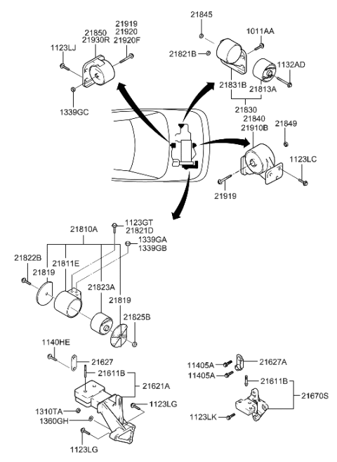 2010 Hyundai Genesis Coupe Bracket Assembly-Roll Stopper,Front Diagram for 21910-25110