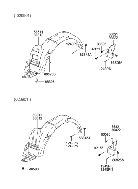 2003 Hyundai Accent Guard-Rear Wheel,LH Diagram for 86821-25700