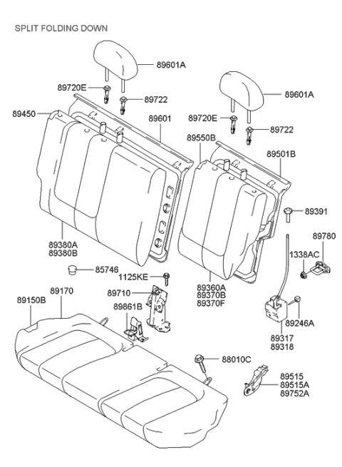 2004 Hyundai Accent Rear Right-Hand Seat Back Covering Diagram for 89460-25641-DEH