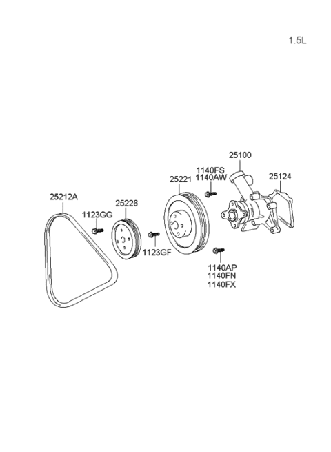 2005 Hyundai Accent Old Body Style Coolant Pump Diagram 1