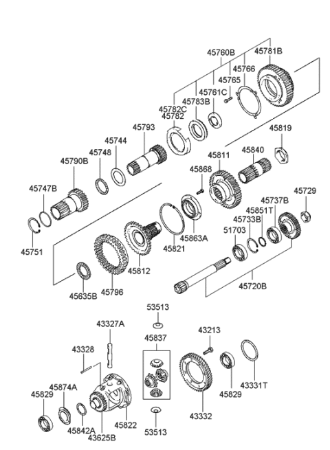 2012 Hyundai Genesis Coupe Gear Set-Differential Diagram for 45837-39000