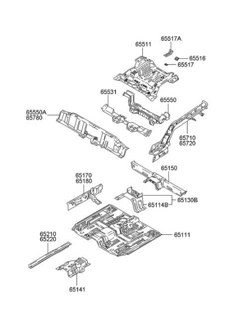 2003 Hyundai Accent Panel-Front Floor Diagram for 65111-22303