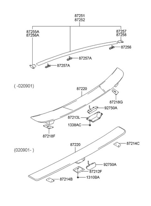 2000 Hyundai Accent Rear Spoiler & Roof Garnish Diagram