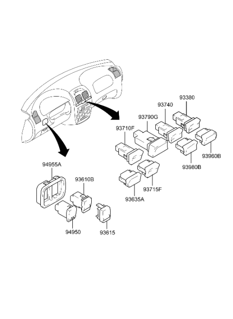 2006 Hyundai Accent Switch Assembly-Rear Window DEFROSTE Diagram for 93710-25000