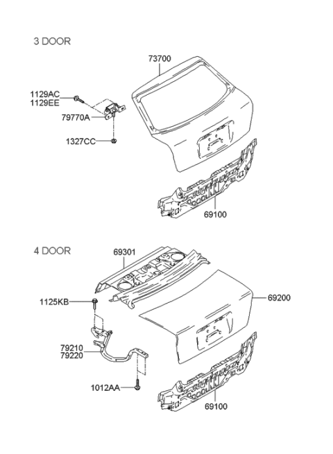 2005 Hyundai Accent Old Body Style Tail Gate & Back Panel Diagram