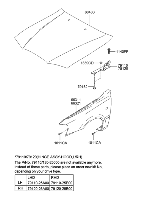 1999 Hyundai Accent New Body Style Fender & Hood Panel Diagram