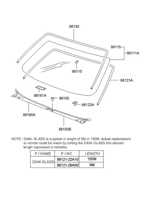 2006 Hyundai Accent Windshield Glass Assembly Diagram for 86110-25000
