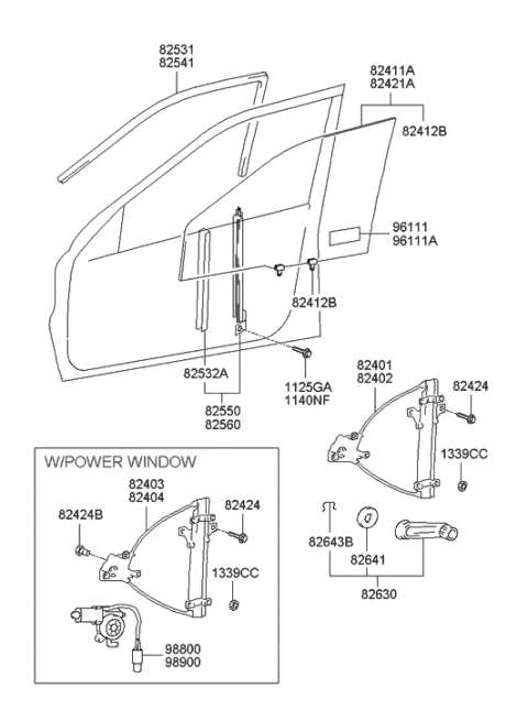 2005 Hyundai Accent Front Passenger Side Door Window Regulator Diagram for 82402-25000