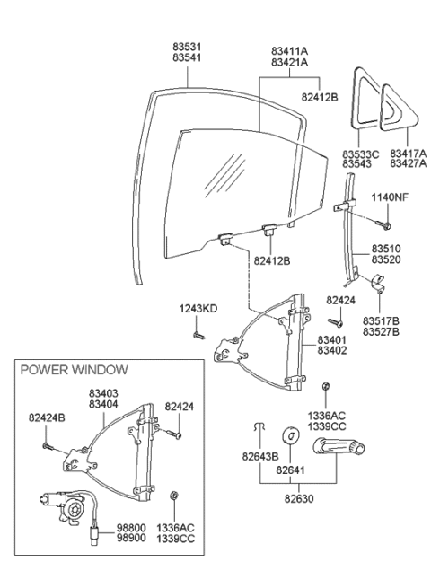 2004 Hyundai Accent Glass-Rear Door Window,RH Diagram for 83420-25000