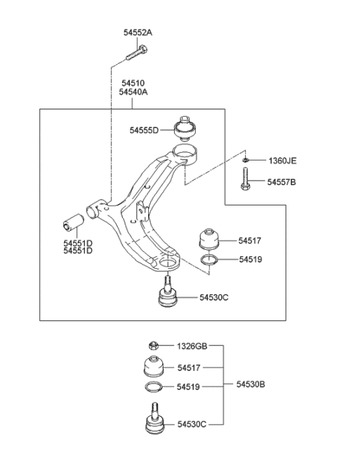 2004 Hyundai Accent Bush-Front Lower Arm (A) Diagram for 54551-1C000