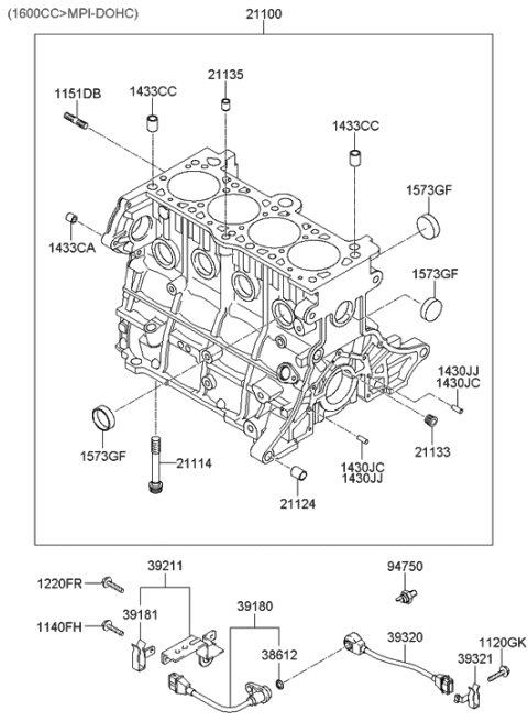 2008 Hyundai Genesis Coupe Sensor-Crankshaft Position Diagram for 39180-22600