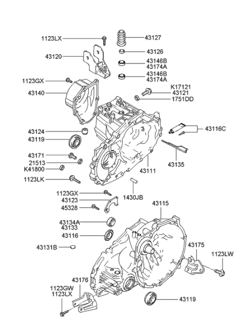 2002 Hyundai Accent Transaxle Mounting Bracket Diagram for 43120-22610