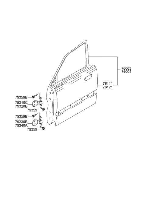 2003 Hyundai Accent Hinge Assembly-Door Upper,LH Diagram for 79310-25000