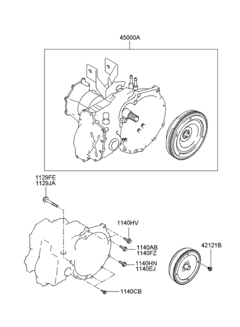 2001 Hyundai Accent Ata & Torque Converter Assembly Diagram for 45000-22880