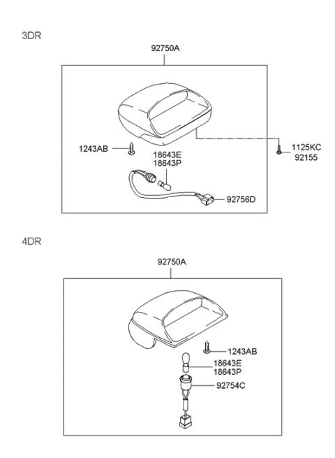 2001 Hyundai Accent Lamp Assembly-High Mounted Stop Diagram for 92750-25800-LT