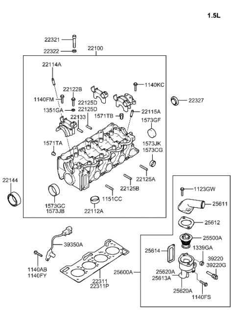 2005 Hyundai Accent Old Body Style Cylinder Head Diagram 1