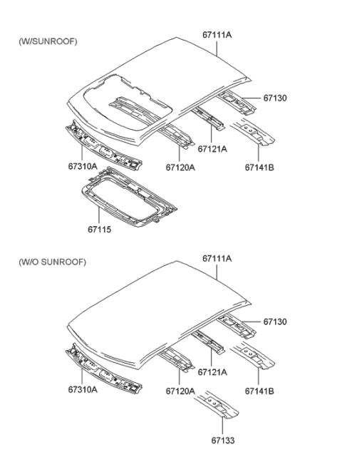 2002 Hyundai Accent Panel-Roof Diagram for 67111-25051