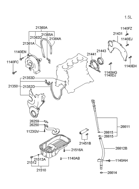 2005 Hyundai Accent Old Body Style Belt Cover & Oil Pan Diagram 1