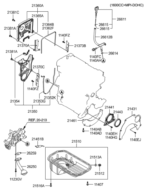 2006 Hyundai Accent Gasket-Timing Belt Cover Upper Diagram for 21365-22000