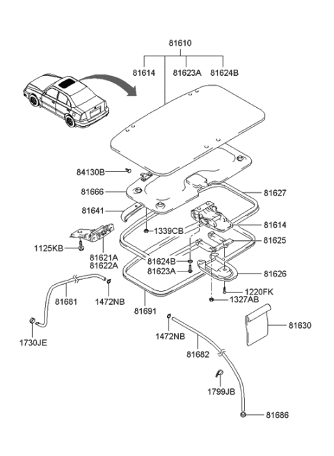 2004 Hyundai Accent Weatherstrip-Sunroof Frame Diagram for 81627-25000