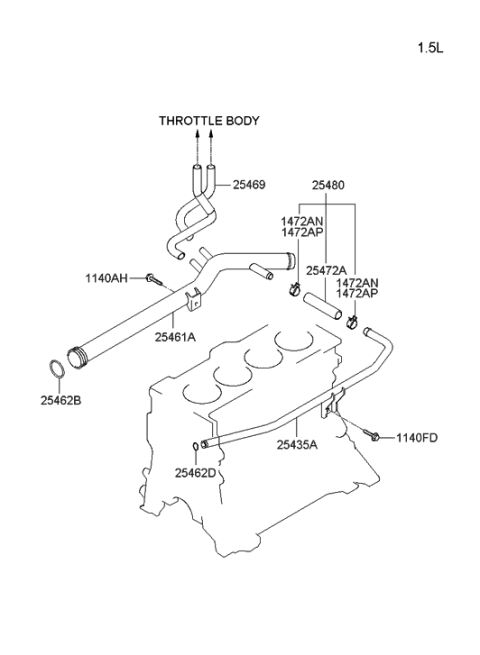 2005 Hyundai Accent Old Body Style Coolant Hose & Pipe Diagram 1