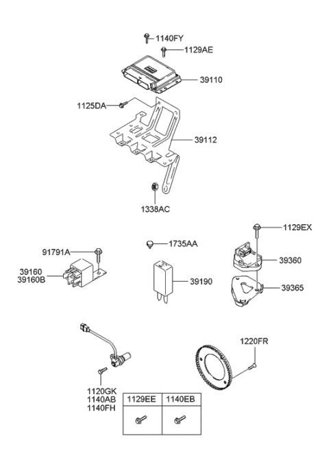 2002 Hyundai Accent Engine Control Module Unit Diagram for 39109-22577