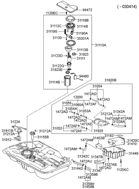 1999 Hyundai Accent Plate-Fuel Pump,Upper Diagram for 31116-25500