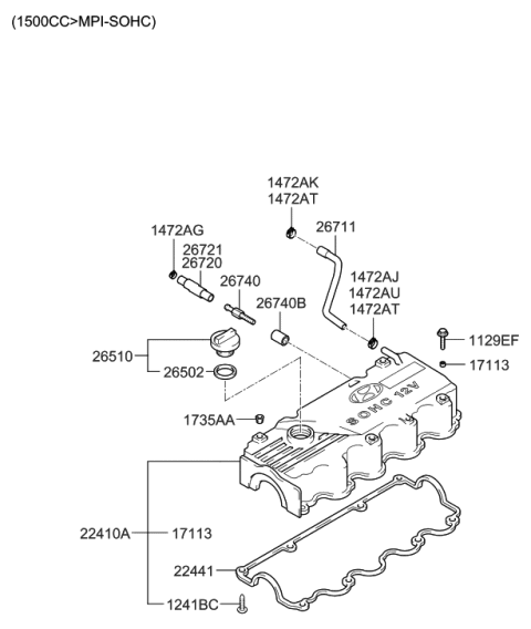 1999 Hyundai Accent New Body Style Rocker Cover Diagram 1